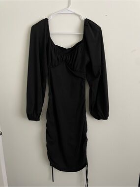 231 Black Long Sleeve Ruched Bodycon Dress